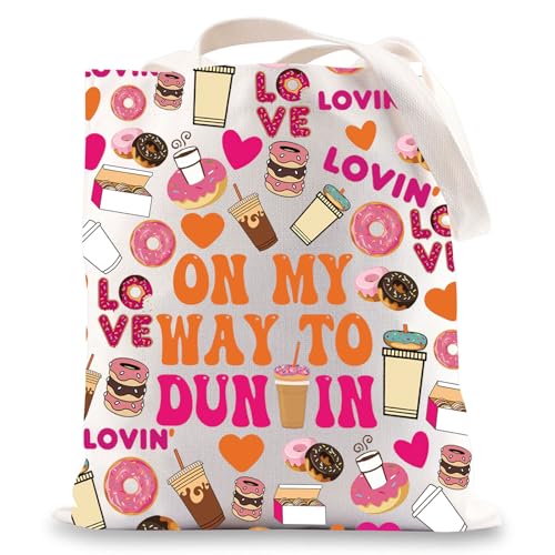 JNIAP Donuts Tote Bag Coffee Donuts Lover Gift Donut Junkie Gifts Coffee Donuts Shoulder Bag (TO DUNKIN tb)