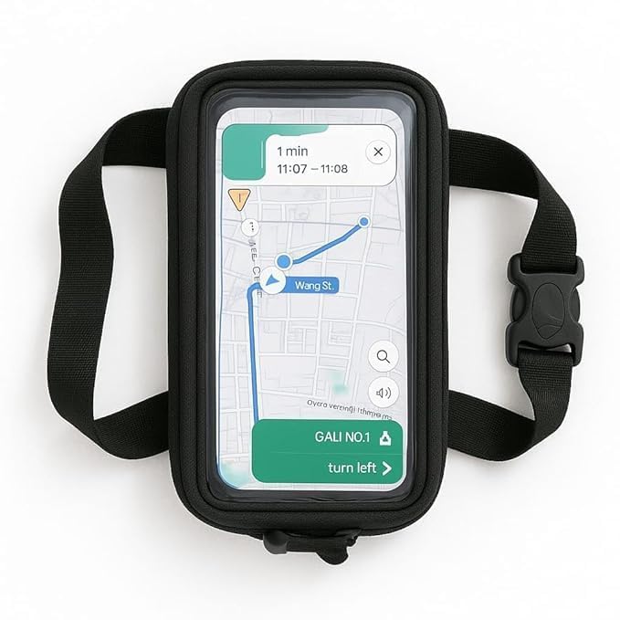 New Running Belt Phone Holder, Waist Bag with Transparent Touch Screen Window, Adjustable Strap, Black-image-3