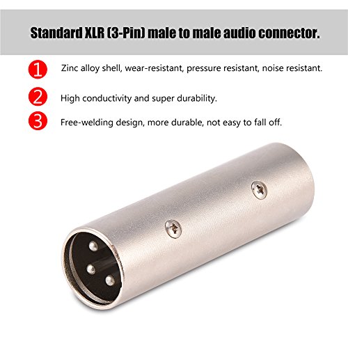 Yosoo Health Gear 2Pcs XLR 3 Pin Male to XLR 3 Pin Male Cable Adapter Gender Changer Coupler, Standard XLR 3-Pin Male to Male Audio Connector for Microphone Amplifier Mixer, High Conductivity (2PCS) - Image 2