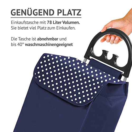 Einkaufstrolley XXL Kiley mit großen Rädern in blau mit 78L - extra großer Einkaufsroller Einkaufshilfe Trolli 50kg… – Bild 7