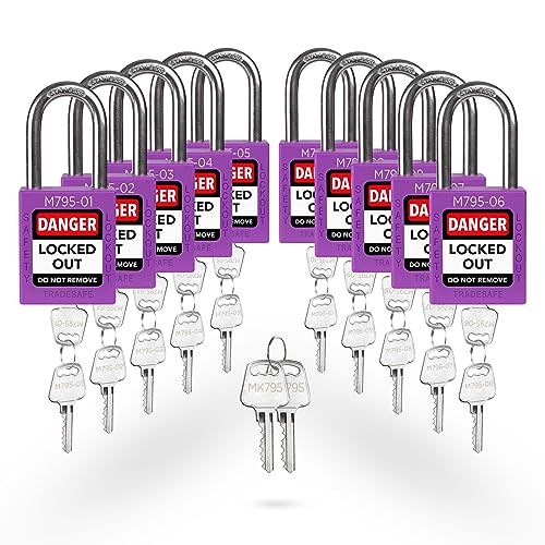 Image of TRADESAFE Lockout Tagout Locks Set with Master Keys - 10 Purple Loto Locks Keyed Different, OSHA Compliant Lock Out Tag Out Padlocks for Lockout Tagout Kit, 2 Keys Per Lock