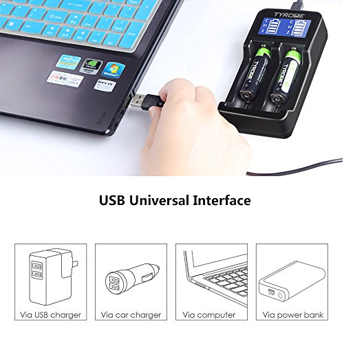 Tyrone 4 Pack 18500 Rechargeable Batteries,18500 Button Top Rechargeable Batteries, [ More Than 1500Mah 3.7V Batteries With 2-Ports Smart Charger ] #TOP5