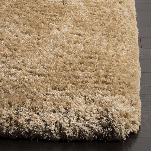 Image of Large Skin Beige Microfiber Shag Rug 9x9 Feet Square with Heavy Thick Pile, Anti Slip Layer and Handcrafted Finish for Enhancing Living Room, Bedroom and Hall Interiors