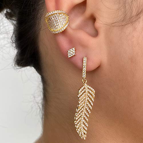 Brinco Folha Cravejada - Semijoia Folheada a Ouro Lua Mia Joias