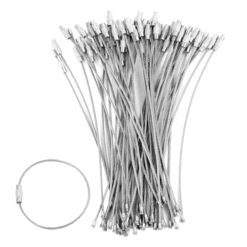 Riybyds Pack de 50 Llaveros de Cable de Acero Inoxidable de 15 cm con Cierre de Tornillo,para Colgar Llaves, Etiquetas de Equipaje y Artículos al Aire Libre, Resistentes y Duraderos