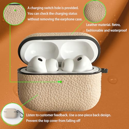 Image of for Leather AirPods Pro 3 Case 2025|Cute Hard Air Pods Pro 3 Case (Model A2700 /A2931)|with Keychain|Retro Airpod 3 Pro Cases for Man Women(Apricot)