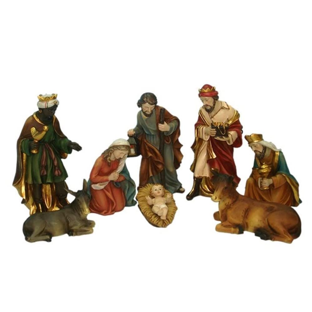 Misterio Nacimiento 8 Piezas 15 cm. clásico Sagrada Familia con Reyes y Animales Imagen Resina