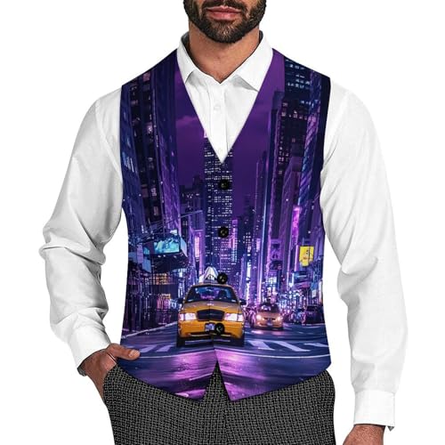 New York City Street Trendy Vest Suit for Men V Neck Formal Dress Waistcoat Vests Business Slim Fit