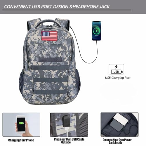Image of 4land Camo Backpack for Boys 40L Army Bookbag for Middle School Kids | USB Charging Port, Waterproof 900d Fabric, Camouflage Back Pack For Elementary Teens,Tactical Military Style