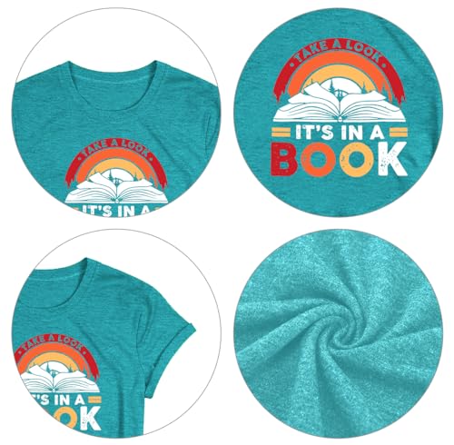 Image of Take a Look It's in a Book Shirt for Women Funny Reading Rainbow Graphic T Shirt Book Lover Gift Tee Tops