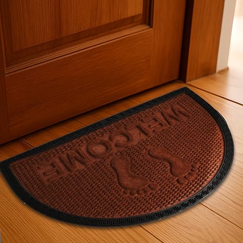 Image of Heavy Duty Front Door Mat 45 x 75 cm, Outdoor Indoor Welcome Mat, Non Slip Dirt Trapper Entrance Rug for Entryway, Patio & Porch,Washable Low Profile Foot Mat (Brown Foot 45 x 75 Cm)