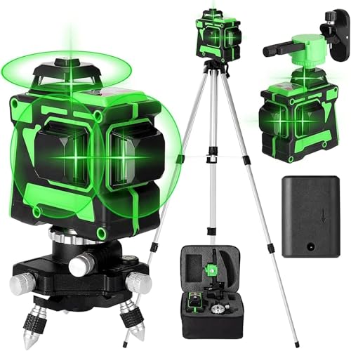 Geevorks Niveau Laser Chantier Autonivelant 3x360°,Lazer Niveaux 3D 12 Lignes Laser,Autonivellement et Mode Pulsé Extérieur,4800 mAh,Nivellement Automatique, Support Rotatif