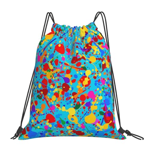 Rqzwdq Glow In Dark Splatter Neon Drawstring Bag Backpack Gym Bags Sports Sack Shopping Yoga Travel String Daypacks For Men Women Adult