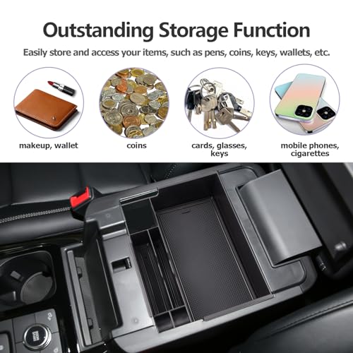 Image of LUWU for Ford Explorer Accessories Center Console Organizer 2020-2024 Ford Explorer XLT /Limited /Active /ST-Line /ST /Platinum Armrest Organizer Insert Tray Armrest Console Organizer (Black)