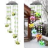 Vency Updated LED Solar Beads Bee Wind Chimes, Handmade Color Changing Wind Spinners Waterproof Auto