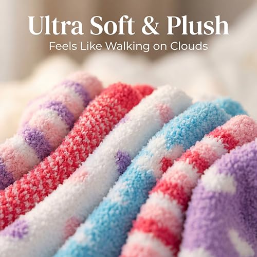 Image of Tipi Toe Womens Fuzzy Crew Socks with Anti Slip Grips Warm Cozy Fluffy Winter Slipper Socks Non Skid Home Socks for Women