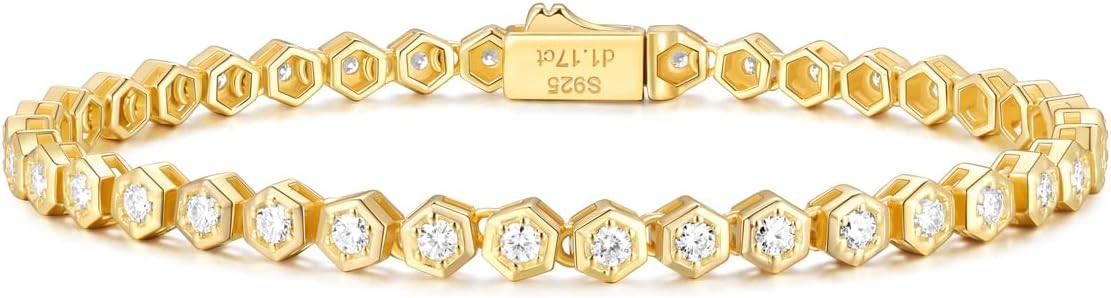 1.18 Carat Emerald/Moissanite Tennis Bracelet for Women, Elegant Luxury Gift for Mom Wife with 925 Sterling Silver, 14K Gold Plated Tennis Braceltes, Length 5.9-7.5 Inch