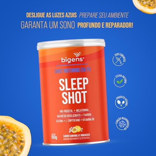 Sleep Shot, Shot Noturno, Melatonina, Glicina, Magnésio, Inositol, 150g, Sabor Camomila e Maracujá,