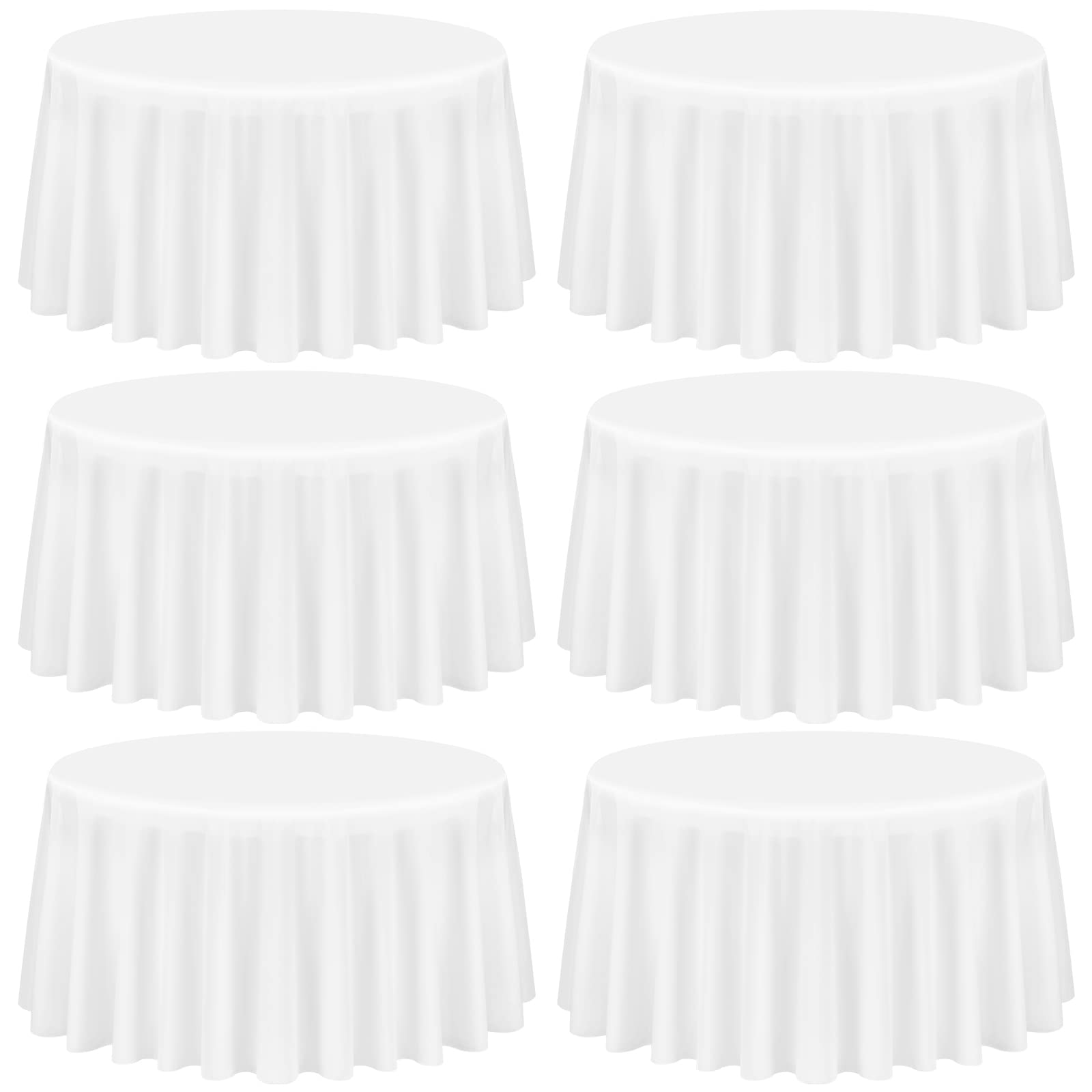 Showgeous 6 Pack White Round Tablecloth 120 Inch Polyester Round Table Cloth White Tablecloths for Round Tables Washable Decorative Fabric Table Covers for Wedding Dining Party Banquet Buffet