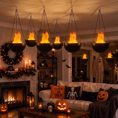 Image of Baquler 8 Pcs Halloween 3D Fake Fire Light 110v LED Artificial Hanging Flame Light Realistic Campfire Halloween Lamp Prop Flame for Christmas, Festival, Night Club, Party Decor