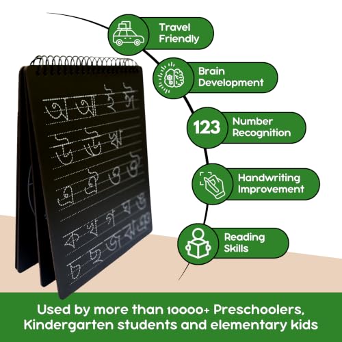 Image of Berrybee 8-in-1 Montessori-Inspired Pre-Writing Board | Tracing Board for Akshar, Vowels, Consonants & Patterns | Reusable Handwriting Practice for Kids Age 2-6 | Educational & Durable (Bengali)