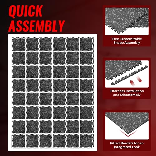 Image of SUPERJARE 0.79'' Extra-Thick Exercise Equipment Mats, 48 Pcs 192 Sq Ft Rubber Top Floor Tiles with High Density EVA Foam, Interlocking Gym Flooring for Home Gym, Workout Mat, Black /Grey