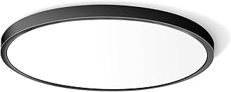 12 Inch 24W Flush Mount LED Ceiling Light Fixture, 6000K Daylight White, 3200LM, Flat Round Ceiling Light Fixture, 240W Equivalent Black Ceiling Lamp for Closets, Kitchens, Stairwells, Bedrooms.etc.