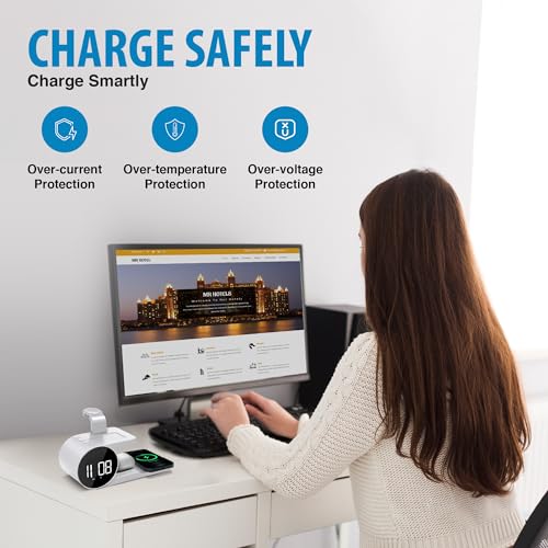 Brookstone BK15-5QC1D-WT 4-In-1 Wireless Charging Station: Stylish | Compatible For Iphone 15,14,13,12 Pro Max Series, All Iwatch Series, Compatible With Airpods 3,2 Pro| Wireless Charging Station With Clock. thumb #5