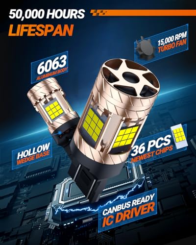 Image of SEALIGHT 7443 LED Bulbs White, 7440 T20 LED Light Anti Hyper Flash With Turbo Fan, 30W 3200LM Super Bright for Backup Reverse Light and Tail Parking Light, CK&Standard Socket, Pack of 2