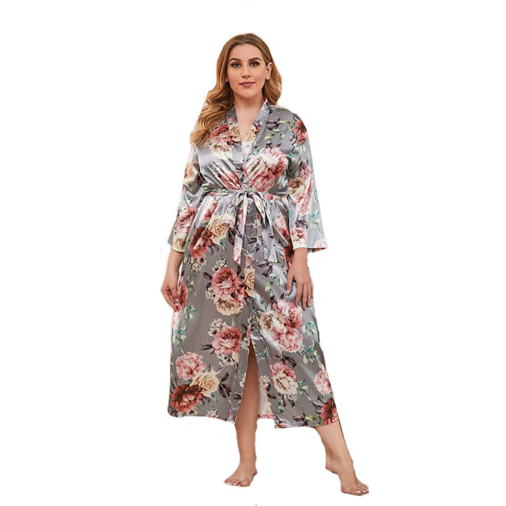Robes en Satin pour Femmes Kimono Chemise de Nuit Grande Taille Soyeuse Robe de Chambre Sexy Longue Peignoir Floral Confortable Homewear Chemise de Nuit Pyjama de Luxe