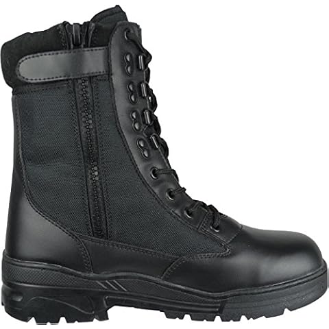 Savage Island Black Leather Army Patrol Combat Boots Side Zip Tactical Cadet Security Military (6 UK) Cover