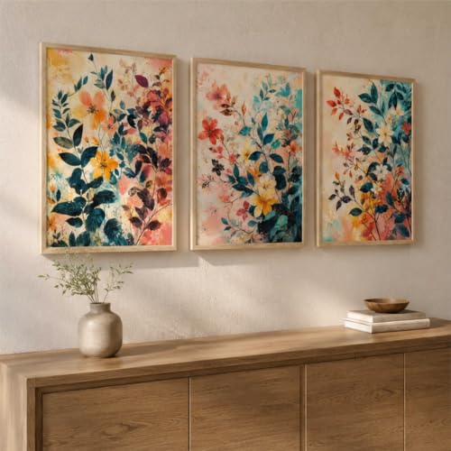 Image of Livin'luxe Set of 3 Abstract Floral Wall Paintings for Living Room Bedroom Hallway Home Decor with Premium Wooden Color Synthetic Frame (13.5 x 19.5 Inch) NM03-60
