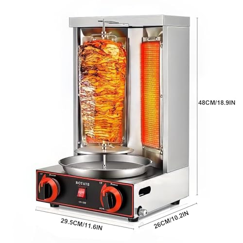 Vertikaler Rotisserie Ofengrill mit Ölauffangpfanne - Elektrische Shawarma Maschine, Gyros Rotisserie Grill, Edelstahl, 360° Drehbarer Kebab Drehofen, 300℃ Einstellung – Bild 3