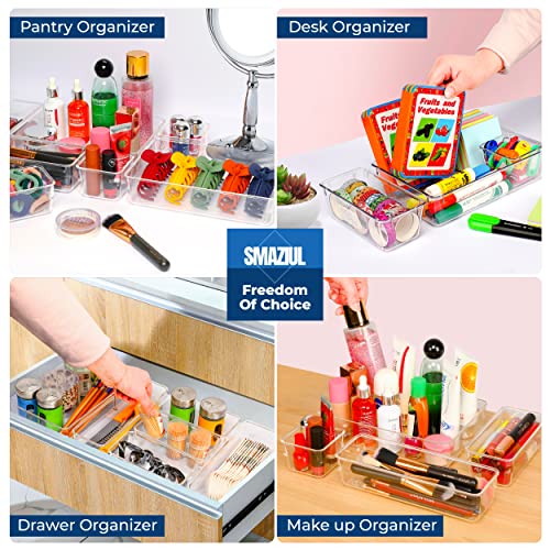 SMAZIUL 14 Pcs Clear Drawer Organiser with 4 sizes Desk Organizer ideal for organizing cosmetics, makeup, jewelry - Image 3