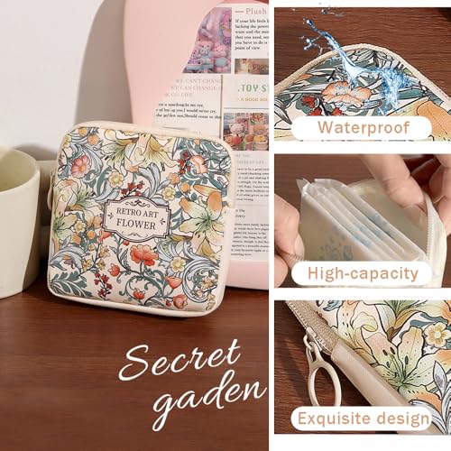 Image of OULIGET Sanitary Napkin Storage Bags,Portable Menstrual Cup Nursing Pad Tampon Storage Pouch,Leather Oil Painting Flower Travel Makeup Bags Coin Purse Sundries Pouch with Zipper
