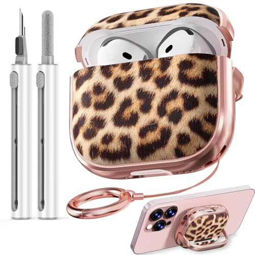 Image of Inesore for AirPods 4 Case Cover 2024 with Lock-Brown Jaguar | Two-Piece Design,with Gold Keychain & Cleaning Pen,Support Wireless Charging,Cute Luxury Case for Women Girly