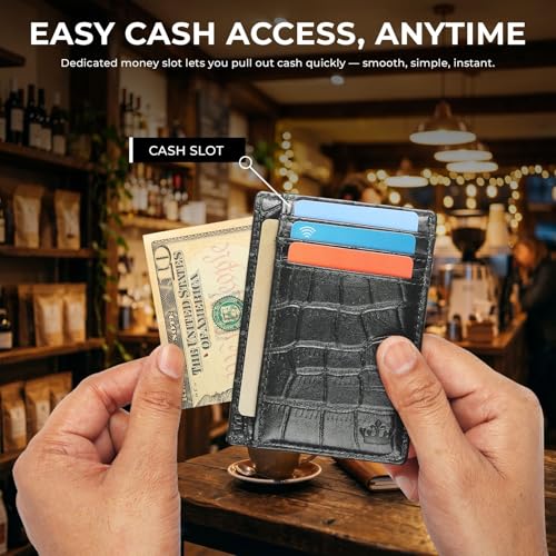 Image of Genuine Leather Slim Card Holder Wallet for Men - Premium and Stylish Card Holder with Capacity for 7-10 Cards and Currency Compartment - Stylish and Functional Leather Wallet - Green
