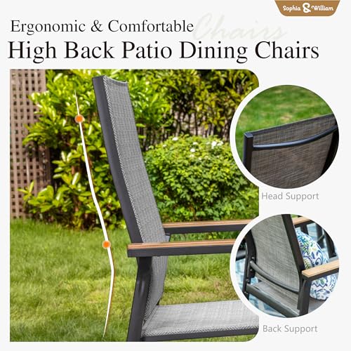 Image of Sophia & William Outdoor Dining Set 7 Pieces, 6 x Aluminum Stackable Chair for Space-Saving and 59 inch x 35 inch Patio Dining Table, Easy to Move for Outdoor Garden Lawn (Grey)