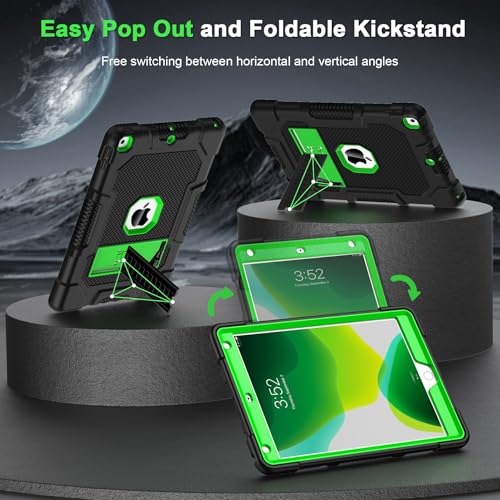 Image of TIMISM Case for iPad 9th /8th /7th Gen (2021 /2020 /2019), Black+Green | Built-in Stand, Heavy Duty Shockproof Rugged Protective iPad 10.2 inch Cover