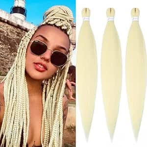 613 Braiding Hair Extensions 26 Inch Blonde Braiding Hair Pre stretched Yaki Braids Hair Hot Water Setting Synthetic Hair Colored Braiding Hair Pre stretched Crochet Hair(26 Inch,3 Packs,613#)