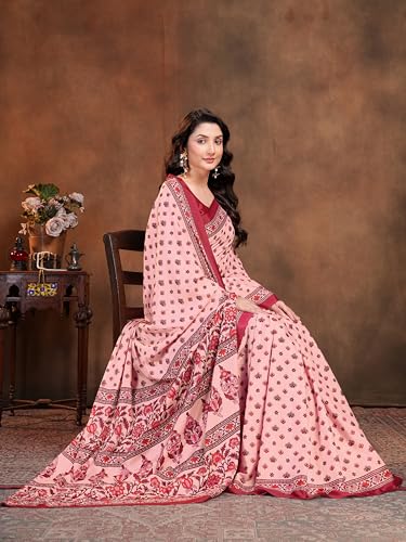 Image of Garden Vareli Floral Booti Print Crepe Saree With Unstitched Blouse Piece