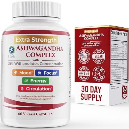 100% Natural Shoden Ashwagandha Complex Supplement – Ultra High Potency 35:1 Concentrated Root Extract for Sleep & Energy Support – Vegan, Non-GMO – 60 Ashwagandha Capsules