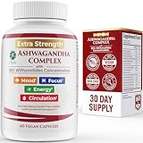 100% Natural Shoden Ashwagandha Complex Supplement - Ultra High Potency 35:1 Concentrated Root Extract for Sleep & Energy Support - Vegan, Non-GMO - 60 Ashwagandha Capsules