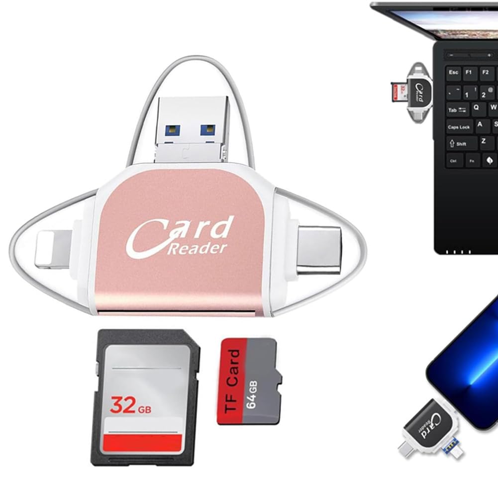 Lecteur de carte SD TF universel multi-ports 4 en 1, adaptateur multiport USB C, Plug and Play, lecteur de carte mémoire TF compatible avec iPhone, MacBook Pro et autres appareils USB C