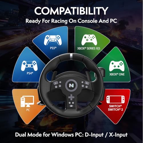 Image of NiTHO Drive Pro V200 P5 Gaming Steering Wheel for PS5, Racing Wheel with Pedals and Integrated Shifter for PS5, PS4, PC, Xbox Series X|S, Xbox One, Switch 2 & Switch, 270 Driving Sim with Vibration
