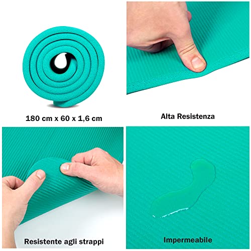 Gima - Schaumstoffmatte, Matte mit 2 Ringen, für Pilates, freie Körperübungen, Gymnastik und Yoga, Abmessungen 180 x 60 x 1,6 cm, Farbe Grün.