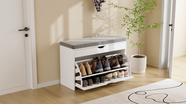 Relaxdays Panca Scarpiera, Mobile Scarpe, Portascarpe con 2 Ripiani, Imbottita, HxLxP: 49x81x31 cm, 10 Paia, Bianco