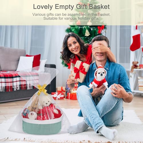 Image of Small Empty Gift Basket with Bag & Ribbons, White & Light Green