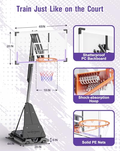 Image of TONBUX Basketball Hoop Outdoor 44 /48 /54 Inch PC Backboard, 10FT Adjustable Basketball Goal, Portable Basketball Hoop for Kids /Teens /Adults in Backyard, Driveway and Indoor