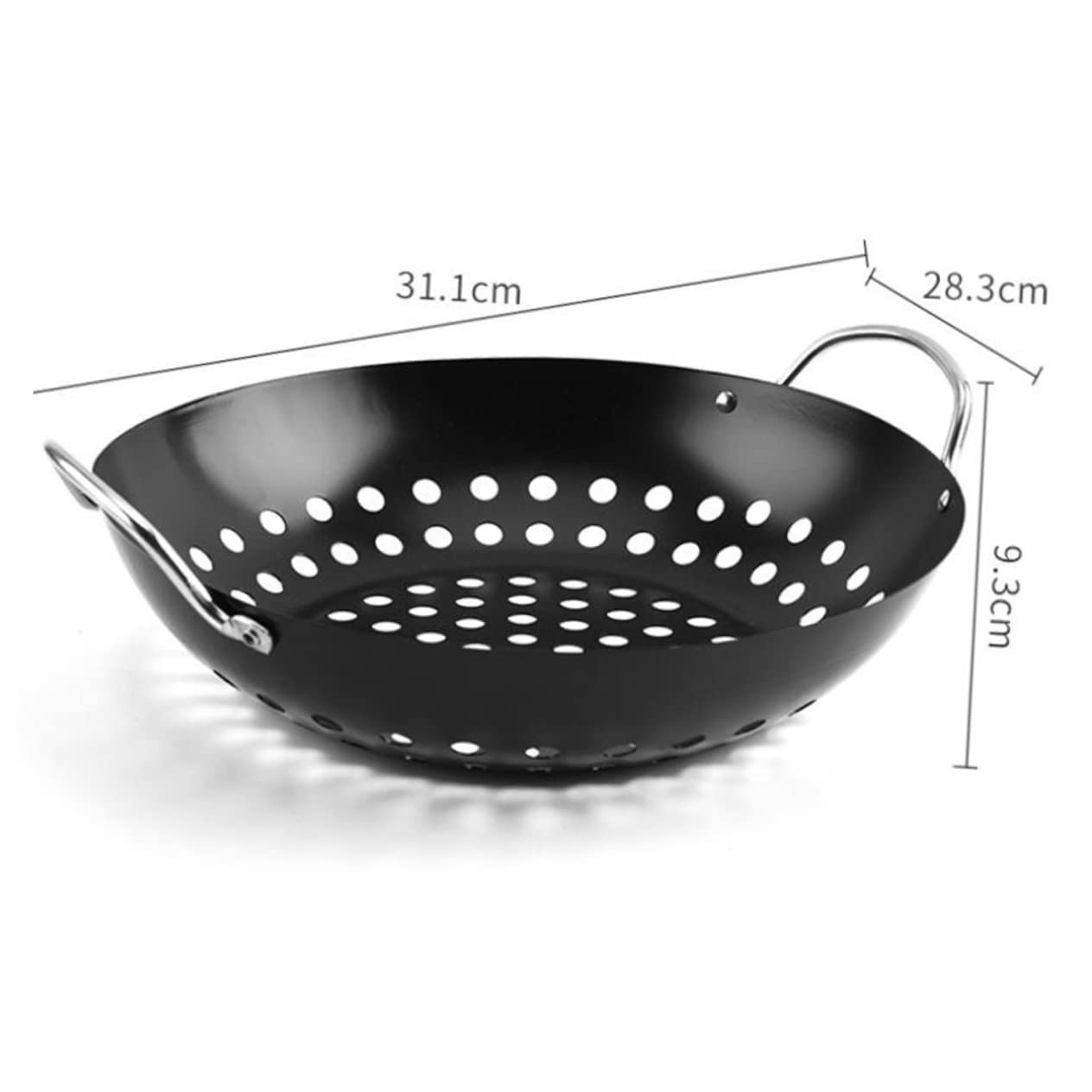 Piastra per Barbecue Antiaderente in Acciaio Nero con Manico, Design a Fori per Frutta e Pesce, Facile da Pulire, per Uso Esterno e Casa